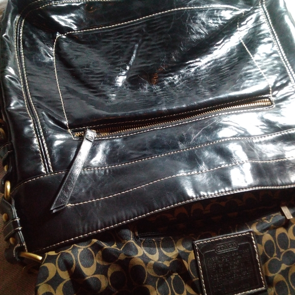 REHAB COACH LARGE SHOULDER BAG HOBO BLACK AND BRASS HARDWARE - Picture 10 of 16